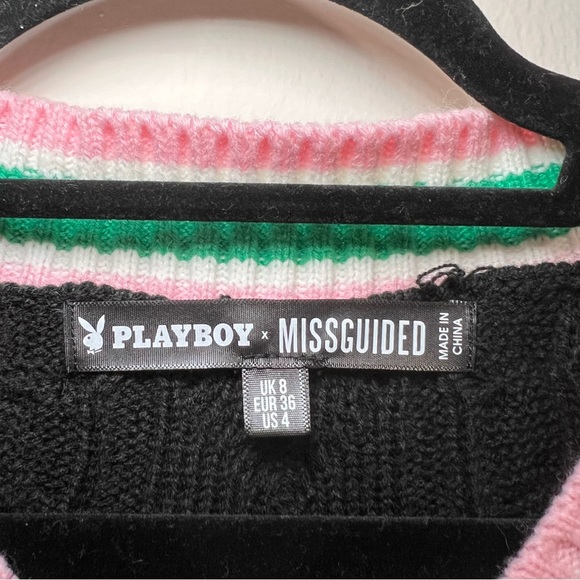 Playboy x Missguided Black Oversized Cricket Knit Vest - Picture 4 of 5